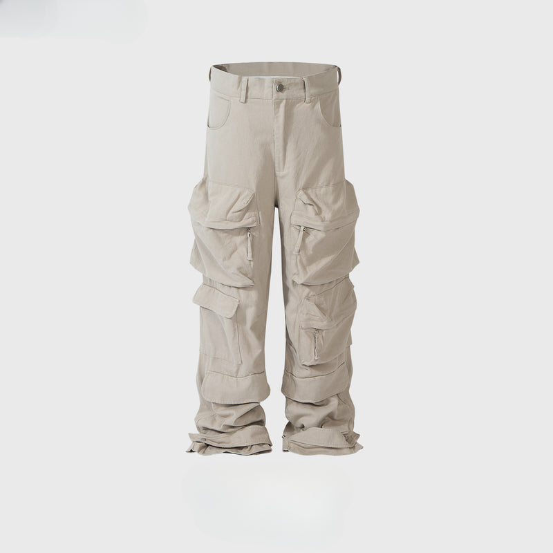 MIJKO Men Vintage Pants MIJKO Wide Leg Washed Overalls Trousers Casual Pants