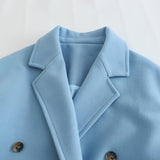 Women Woolen Coat Blazer Collar Coat Female Autumn and Winter Loose Casual Double Breasted Woolen Coat