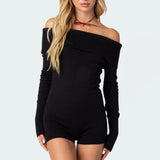 Women Jumpsuit Sexy Knitted Jumpsuit Autumn and Winter Long Sleeve off-the-Shoulder Jumpsuit