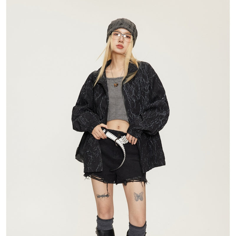 Unisex Jacket Spring and Autumn Vintage Stand Collar Top Jacket Baggy Coat
