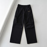 Women Sweatpants Multi-Pocket Cargo Pants Fall Loose-Fitting Wide-Leg Trousers