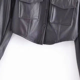 Women Leather Jacket Autumn PU Leather Coat Workwear Shirt Coat