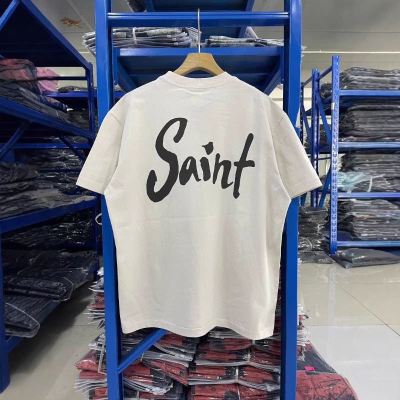 saint m t shirts s.m landscape letter graphic crew neck pullover short sleeve top