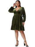 Women Dress Autumn and Winter V-neck Long Sleeve Sexy Velvet Dress