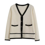 Women Sweater Knitwear Autumn and Winter Classic Style Contrast Color V-neck Knitted Cardigan Sweater Coat