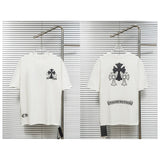 Ch hip-hop t shirts ch short-sleeved sanskrit cross patch leather label loosecasualpure cotton american heavy weight