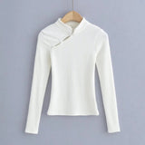 Women Sweater Knitwear Mandarin Collar Knitwear Spring Sexy Long Sleeve T-shirt