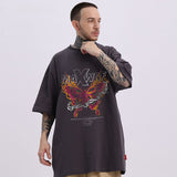 Men T Shirt Oversize Butterfly Flame Print Short Sleeve T-shirt
