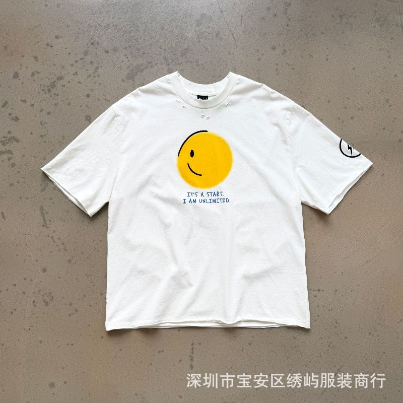 saint m t shirts s.m daisy smiley face graphic crew neck short sleeve tee