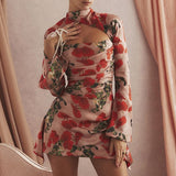 Harlem Night Attire Dress Hollow Sexy Floral Skirt Printed Cheongsam Dress