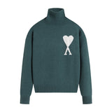 Ami high collar knitting shirt fall and winterlong sleevesloose big heart jacquardtopspulloversweaterwool couple