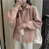 Women Knitwear Autumn and Winter Zipper Turtleneck Sweater Loose Knitted Cardigan
