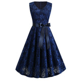 Women Evening Gown Sexy Sleeveless Swing Lace Dress