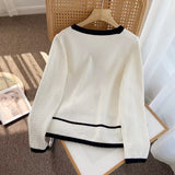 Women Sweater Knitwear Autumn and Winter Classic Style Contrast Color V-neck Knitted Cardigan Sweater Coat