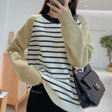 Women Knitwear Autumn and Winter Striped round Neck Sweater Loose Sweater