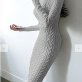 Women Maxi Dress Autumn Winter Sexy Slim Fit Hip Knitwear Dress