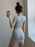 Women Dresses Summer Short Sleeve Dress Sexy Hip Skirt round Neck Skirt