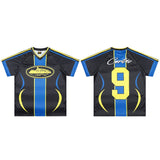 American badge number retro rugby jersey color block mesh breathable v neck short sleeve trendy t
