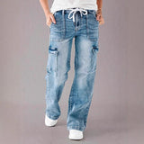 Women's pants: factory direct straight-leg jeans, american casual drawstring multi-pocket cargo pants - in stock