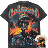 Hip-hop t shirts volcano skull loose washed retro distressed high street casualtrendy short-sleeved t-shirt