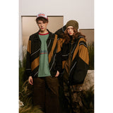 Unisex Jacket Spring and Autumn Retro Patchwork Contrast Color Stand-up Collar Coat
