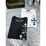 Ch hip-hop t shirts american ch crow cross sanskrit leather overlapping metal short-sleeved t-shirt couple stylisheasiest for match