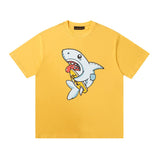 Drew house t shirt d@ew cartoon shark pattern round neck pullover short sleeves