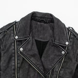 Women Leather Jacket Washed Old Imitation Leather Motorcycle Clothing Leather Coat Autumn PU Leather Short Jacket