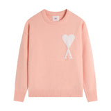 Ami araunriflong sleeveslove jacquard topspullover woolen sweater round neck knitting shirtfall and wintercouple