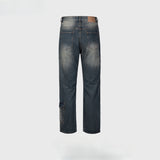 MIJKO Men's Vintage Pants MIJKO Splicing Pocket Trousers Men's and Women's Washed Water-Ground White Jeans
