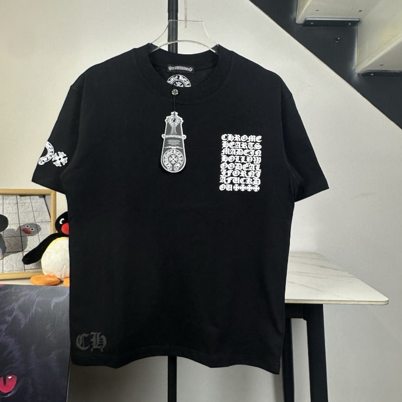 Ch hip-hop t-shirts: heavy-duty, all-over print, embroidered badge, crew neck, relaxed fit, american style, premium heavyweight