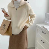 Women Knitwear Autumn and Winter Zipper Sweater Coat Loose Knitted Cardigan