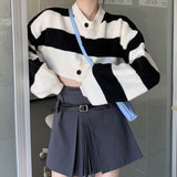 Women Knitwear Autumn Vintage Stripe Sweater Women's Short Knitted Cardigan