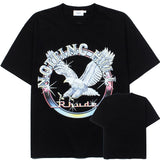 Hip-hop t-shirts: american high street retro hip-hop streetwear eagle print short sleeve tee - casual trendy top
