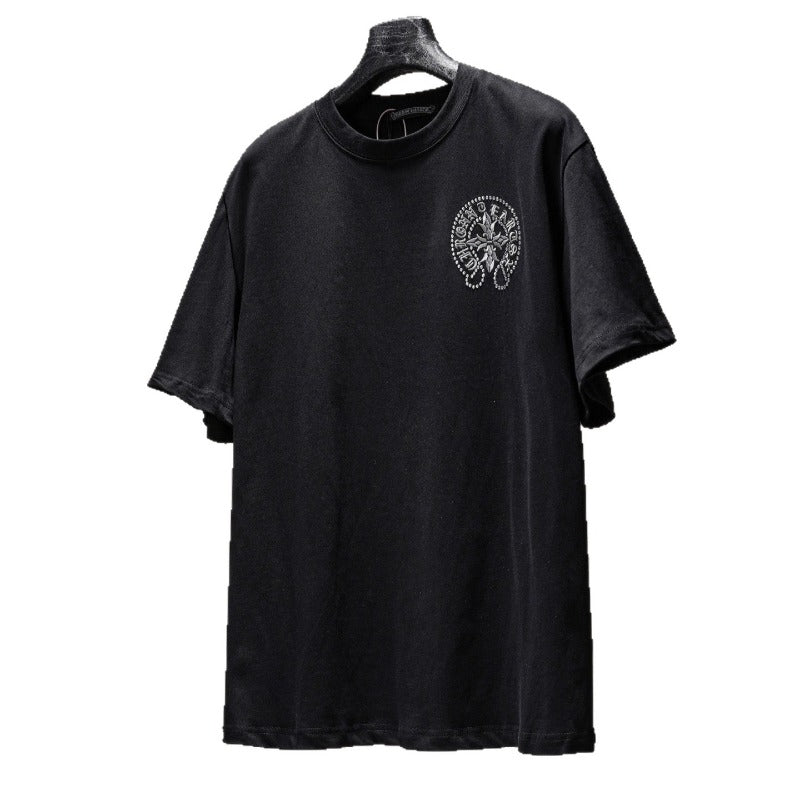 Ch hip-hop t shirts ch crow couple style front and rear horseshoe embroider hot diamond t-shirt short-sleeved casualtrendyeasiest for matchamerican style