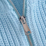 Women Sweater Knitwear Fall and Winter Lapels Zip Sweater Coat