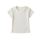 Women Tops Summer Polka Dot Short Sleeve T-shirt O-neck Short Top