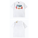 Hip-hop t-shirts: american high street style, short sleeve, cartoon sprite print, loose fit, casual, trendy, sporty short-sleeve tee