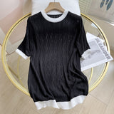 Women Sweater Knitwear Summer Short Sleeve Women's Loose and Simple Hollow out Bottoming Knitwear