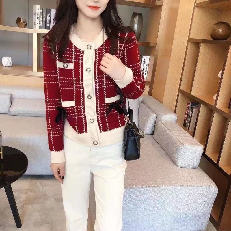 Women Knitwear Loose Knitted Cardigan Autumn and Winter Bow Sweater Coat