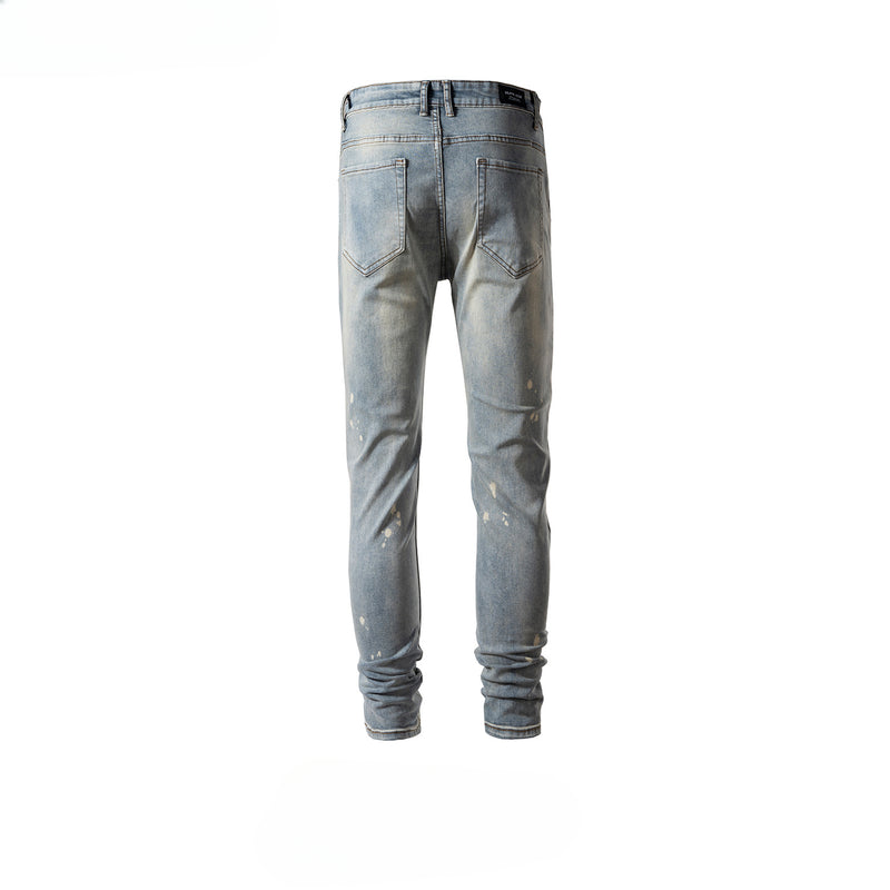 MIJKO Men's Vintage Pants MIJKO Men's Clothing Women's Spring and Summer Washing Water Old Trousers Men's and Women's Slim-Fit Jeans