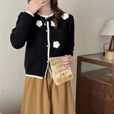 Women Knitted Cardigan Three-Dimensional Flower Knitted Cardigan Sweater Loose Top