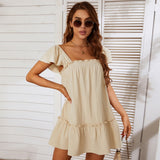Women Dress Square Collar Bow Dress