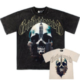 Hip-hop t-shirts: american retro skull print summer loose fit casual trendy hip-hop short sleeve tee