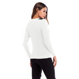 Women Knitted Sweater Casual Top Autumn Crew Neck Long Sleeve Color Matching Sweater