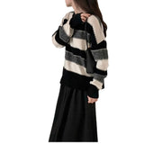 Women Knitwear Autumn and Winter Striped round Neck Sweater Loose Sweater