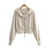 Women Jacket Double Zipper Patchwork Hoodie Women's Cardigan Jacket