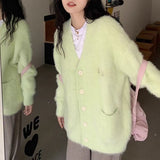 Women Knitted Cardigan Fall V-neck Loose Knitted Cardigan