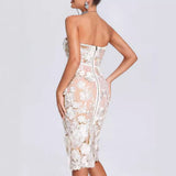 Women Evening Dress Elegant Lace Three-Dimensional Flower Sexy Dress Dress