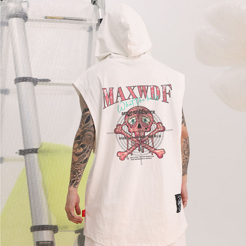 Men Vest Cartoon Sleeveless Hooded Sweater Loose I Vest Men and Women Couple